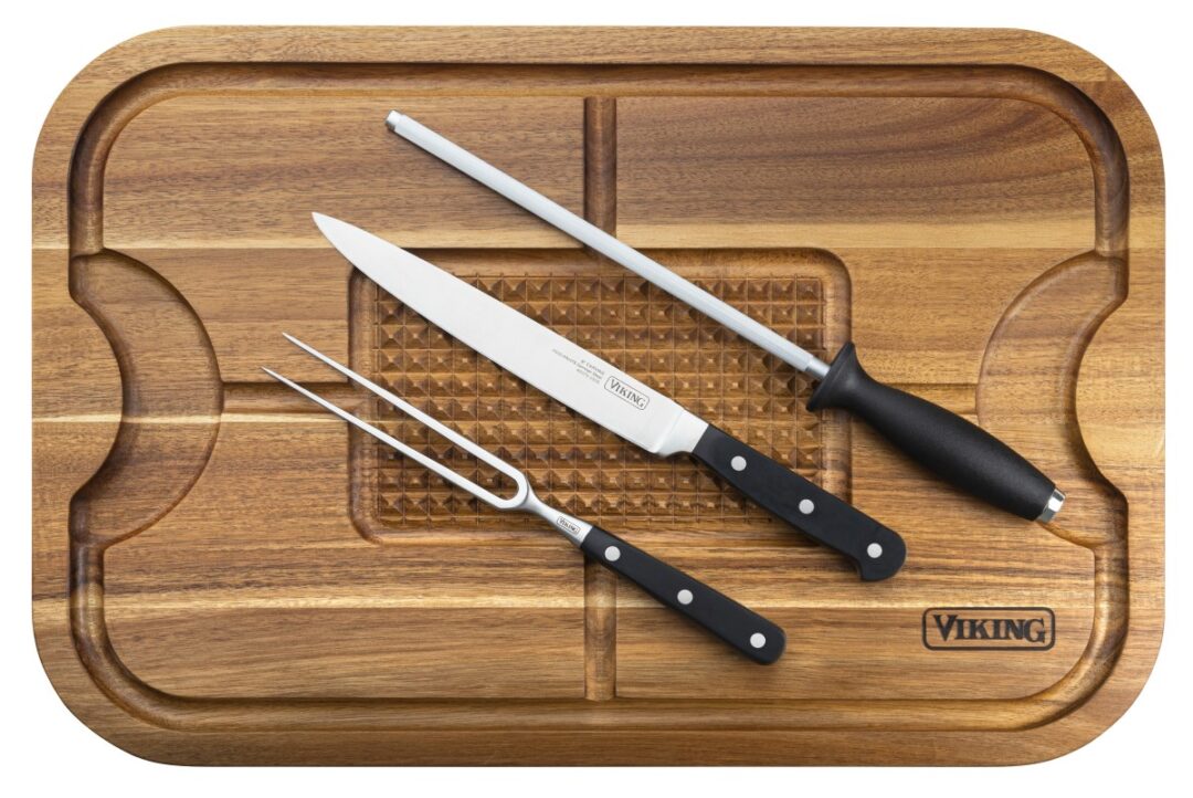 Viking Oversized Acacia Carving Board With 3-PC Carving Set