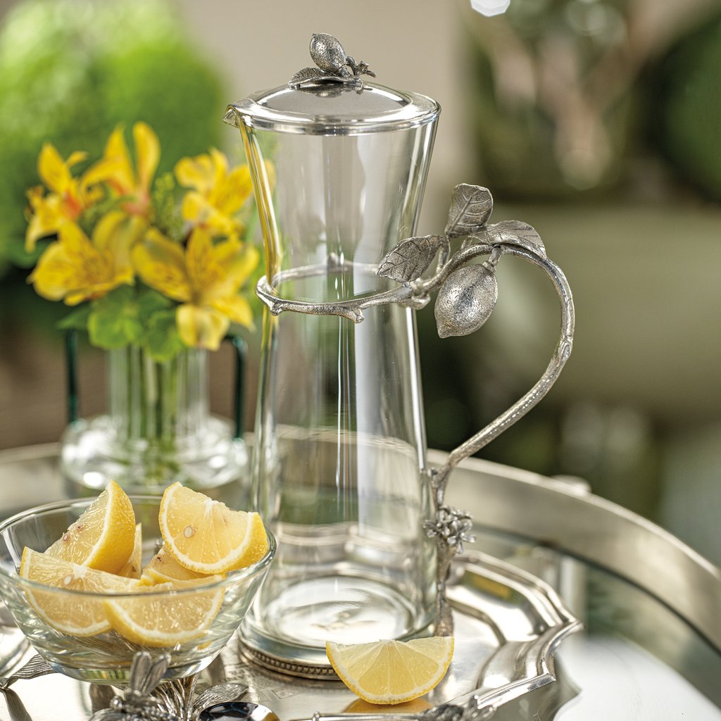 Limon Agria Pewter and Glass Pitcher with Lid